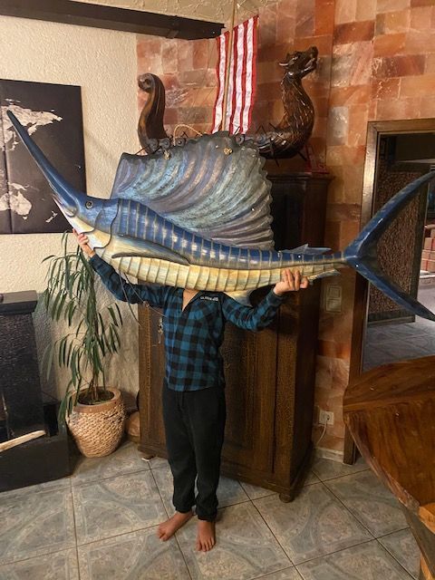Fisch Albesia Holz Dekoration  Statue Skulptur Fish Wood Little Big Horn 