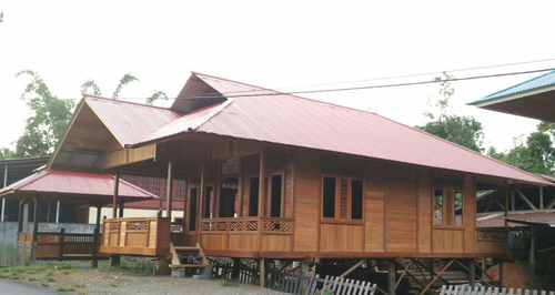 Garden house model MINAHASA Type 70 teak wood 7,5 x 10 m wooden house with terrace and stairs