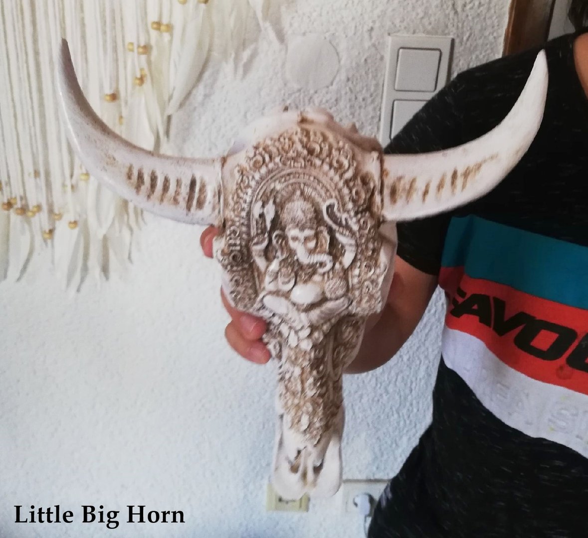 Deco-Longhorn buffalo skull small carved bull buffalo synthetic substance NEW