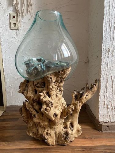 Wurzelholz Glasvase Blumenvase Dekoration Unikat Burl wood glass vase