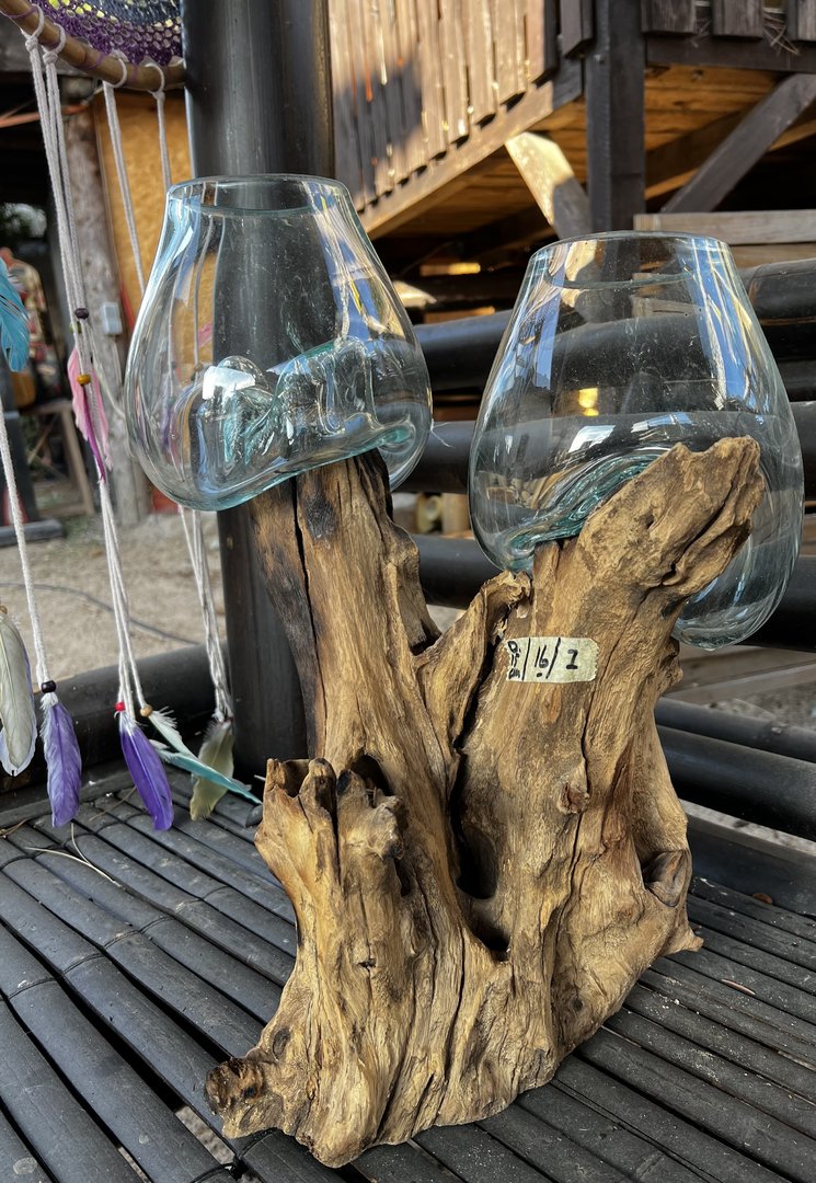 Wurzelholz Liqva Vase Doppelglas Gamal Holz Blumenvase Dekoration Vase-004