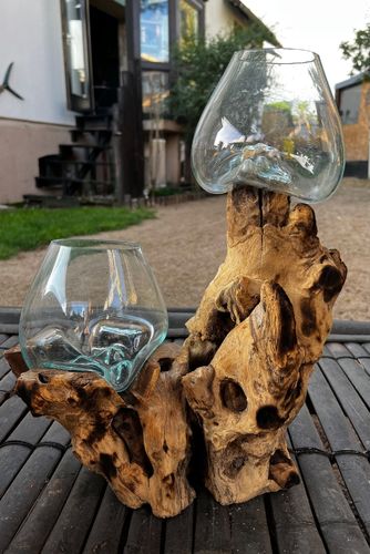 Wurzelholz Liqva Vase Doppelglas Gamal Holz Blumenvase Dekoration Vase-005