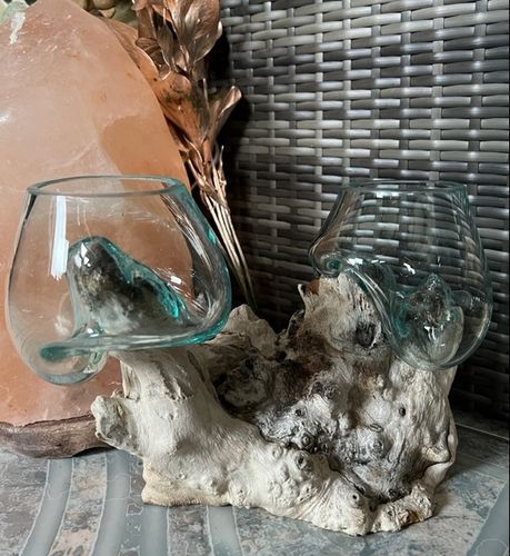 Wurzelholz Liqva Vase Doppelglas Gamal Holz Blumenvase Dekoration GLASVASE-K