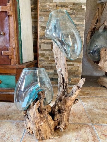 Wurzelholz Liqva Vase Doppelglas Gamal Holz Blumenvase Dekoration LBH-E-08