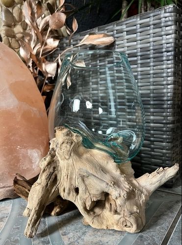 Glasvase Wurzelholz Liqva Vase New Burl wood glass vase Little Big Horn GLASVASE I