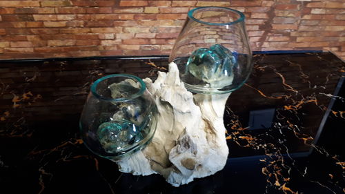 Wurzelholz Liqva Vase Doppelglas Gamal Holz Blumenvase Dekoration M-23