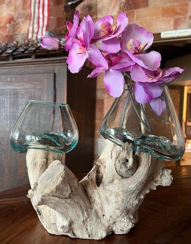 Wurzelholz Liqva Vase Doppelglas Gamal Holz Blumenvase Dekoration LBH-403