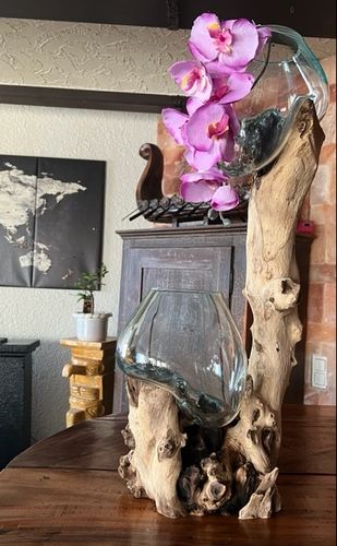 Wurzelholz Liqva Vase Doppelglas Gamal Holz Blumenvase Dekoration LBH-406