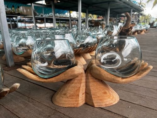 Doppel-Glasvase auf 2 Händen Unikat Burl wood glass vase