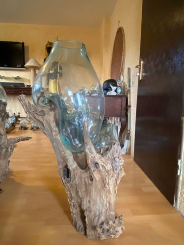 Wurzelholz Glasvase Vase Blumenvase Dekoration Unikat Burl wood glass vase