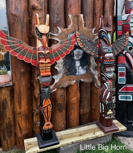 2 x Totempfahl Indianer Marterpfahl bemalt Little Big Horn 1,50 Meter