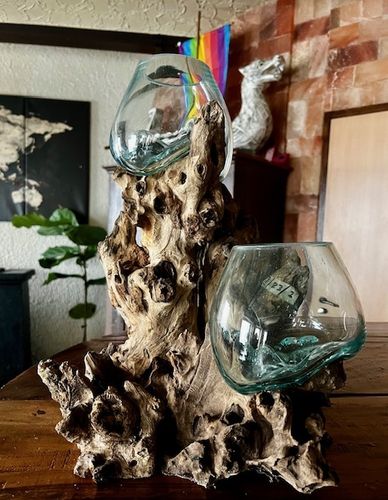 Wurzelholz Liqva Vase Doppelglas Gamal Holz Blumenvase Dekoration LBH-Deko-031
