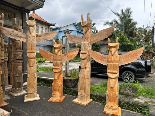 4 x Totem Pole Big Wood Indian Shop Little Big Horn 2 + 3 Meters New Collection