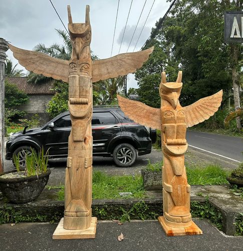 2 x Totem Pole Big Wood Indian Shop Little Big Horn 2 + 3 Meters New Collection